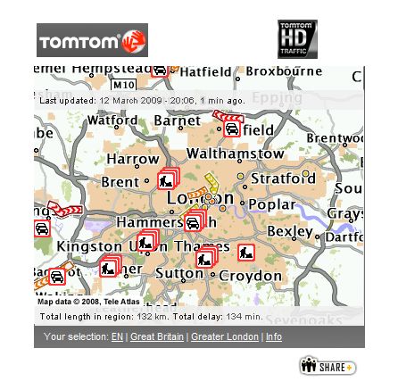 TomTom HD Traffic widget Facebook Bebo iGoogle real-time traffic information 
